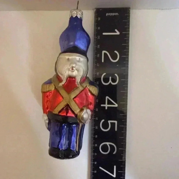 Poland Blown Glass Soldier Nutcracker Backpack Glitter Ornament Christmas Vtg - Picture 5 of 7